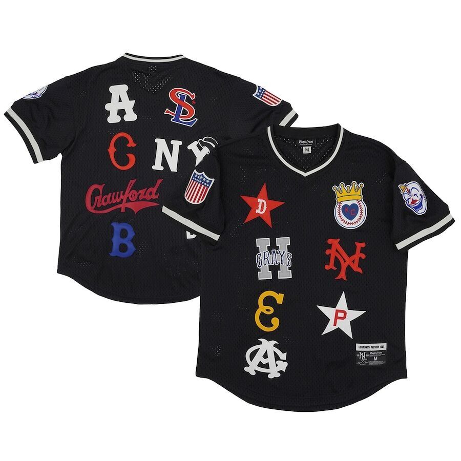 Negro League Baseball Rings & Crwns Mesh Replica V-Neck Jersey - Black.jpeg